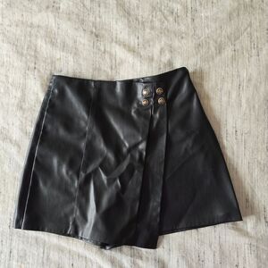 Zara Black Vegan Leather Mini Skort